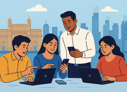 Team at the best mobile app development company in Mumbai working on a project