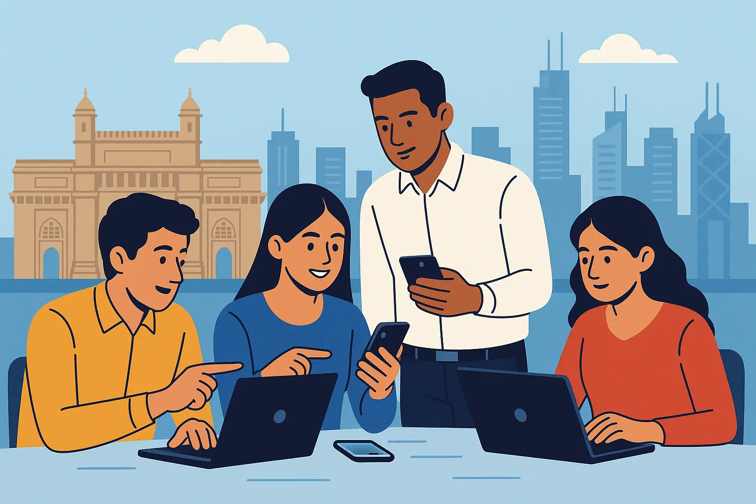 Team at the best mobile app development company in Mumbai working on a project