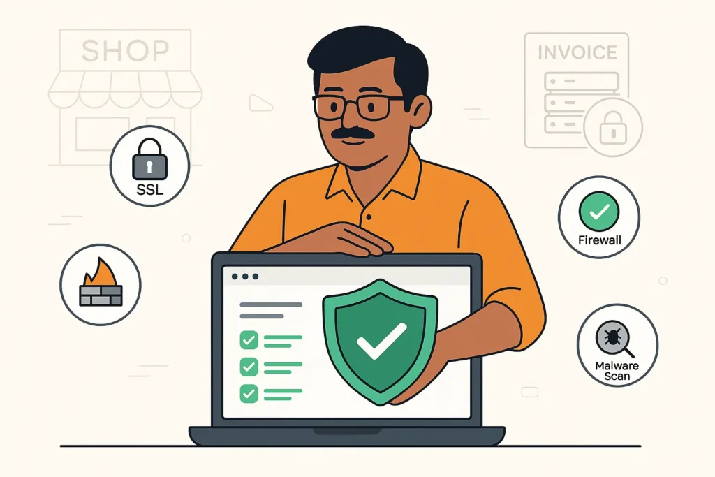 Website security for small businesses in India illustration